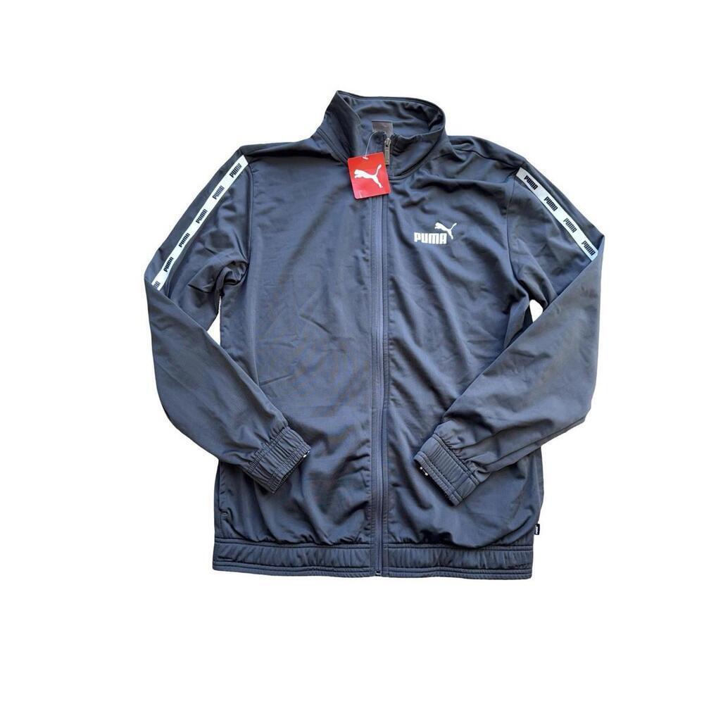 Puma Grey Track Jacket Mens Size M Full Zip Pockets White Tape Active NWT